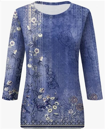 Top donna estivo etnico floreale slim carino top girocollo slim fit t-shirt UK - Foto 5 di 16