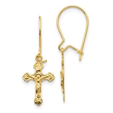 14k Yellow Gold Polished Crucifix Earrings Perfect Gift for Her