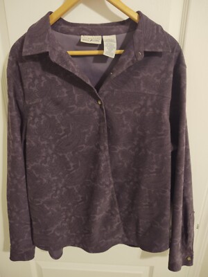 Vintage White Stag Shirt Women's L Purple Paisley Woven Button Up