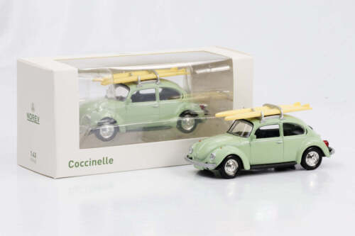 1:43 VW Coccinelle Käfer mit Surfbretter Dachgepäck mintgrün Norev Jet Car dieca - Bild 1 von 3