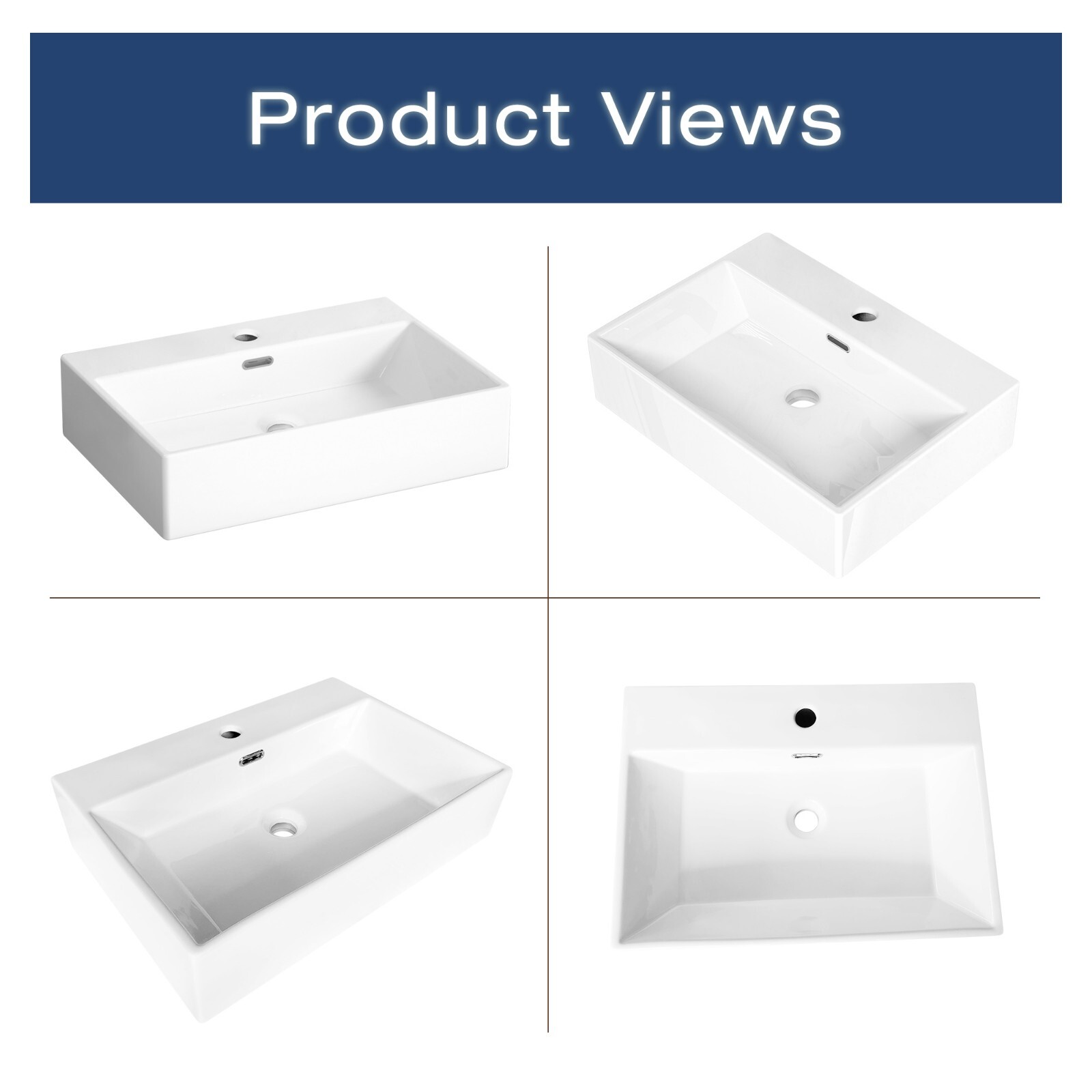 MEJE 24" Rectangular Console Sink, Countertop Sink, Wall Hung Bathroom