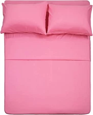 4 Piece Bed Sheet Set (Queen,Peach Pink) 1 Flat Sheet,1 Fitted Sheet and 2 Pillo