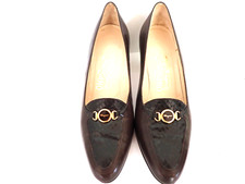 Salvatore Ferragamo Shoes Pumps Size 8B Brown Calf Brown Lizard Leather Logo
