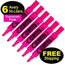 Avery Hi-Liter 24010 Fluorescent Pink, Chisel Tip, Pack of 6