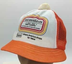 Vintage Sears Credit Card Womens Orange Snapback Mesh Pom ...
