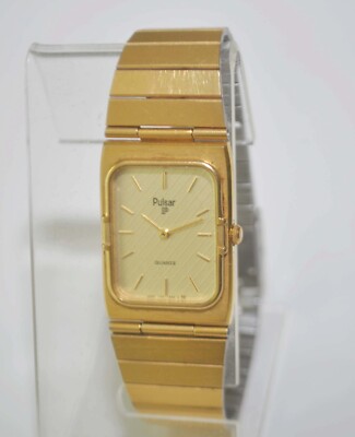 Pulsar Seiko Y100-4159 Analog Gold Tone Men's Tank Dress Watch 24x32mm
