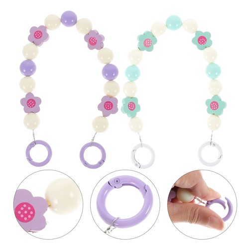 Set of 2 Mobile Phone Chain Bracelet Accessories Wood Beaded Charm - Zdjęcie 7 z 12