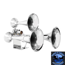 Grand General 69991 TRAIN HORN 140+ DECIBELS CHROMED BRASS 3 TRUMPET UNIVERSAL