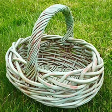 MSRP $55~POTTERY BARN~NEW 17"x14"x14 NATURAL Woven GREEN Willow BASKET Farmhouse