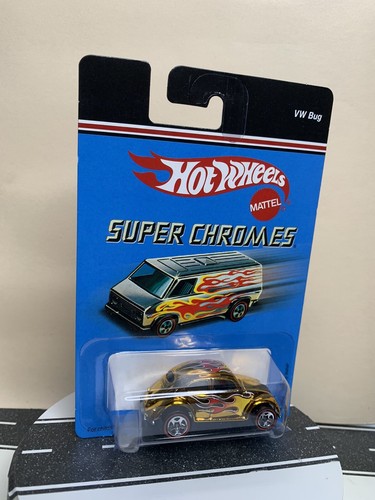 2006 Hot Wheels Super Chromes Volkswagen VW BUG Gold w/Flames & RL-5sp NIP - Picture 2 of 14