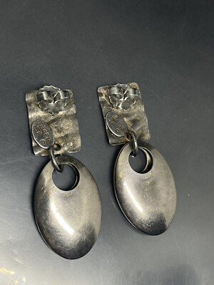 Vintage Signed Marjorie Baer SF SilverTone Post Dangle Brutalist