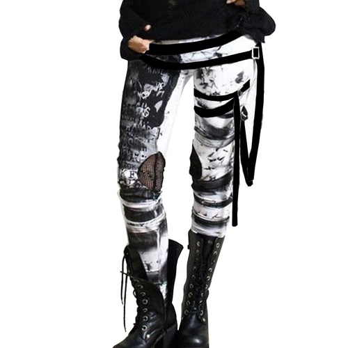 Damen Steampunk Gothic Hosen Kariert Cargohose Freizeithose Leggings Cosplay DE* - Bild 10 von 13
