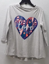 Lightening Bug Girl Size 6 Long Sleeves Shirt Heart w/ Glittery love , GRAY