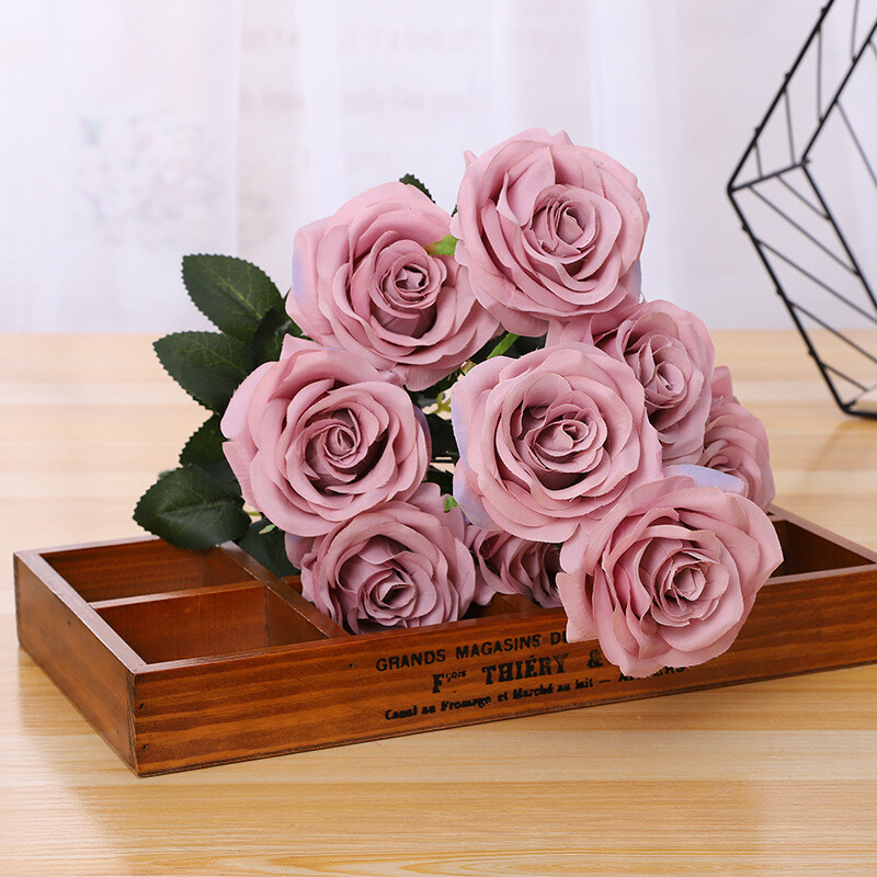 10 Heads Silk Rose Artificial Flowers Fake Bouquet Wedding Home Party ...