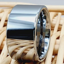 High Polished Silver Tungsten Engagement Ring Couple Ring Pipe cut Wedding Band,