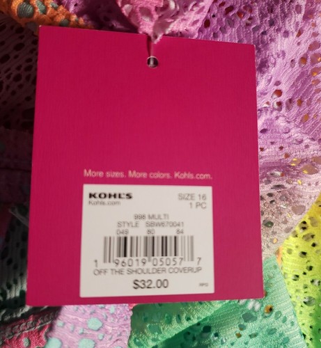 Girls Swimsuit Coverup So Kohl's - Size 16 - Off the Shoulder Rainbow Multi NWT - Picture 3 of 5