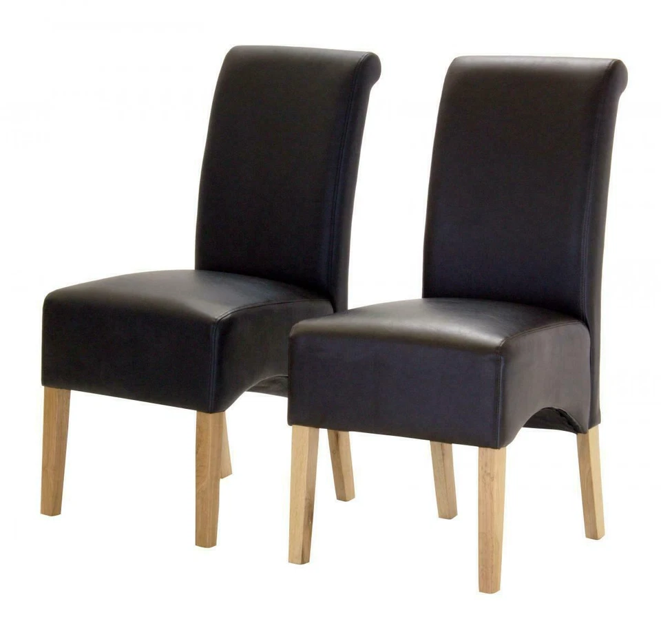 Brown Leather Chairs Dining Chairs Chunky Seat Solid Oak Legs x 2 - Image 1 of 1