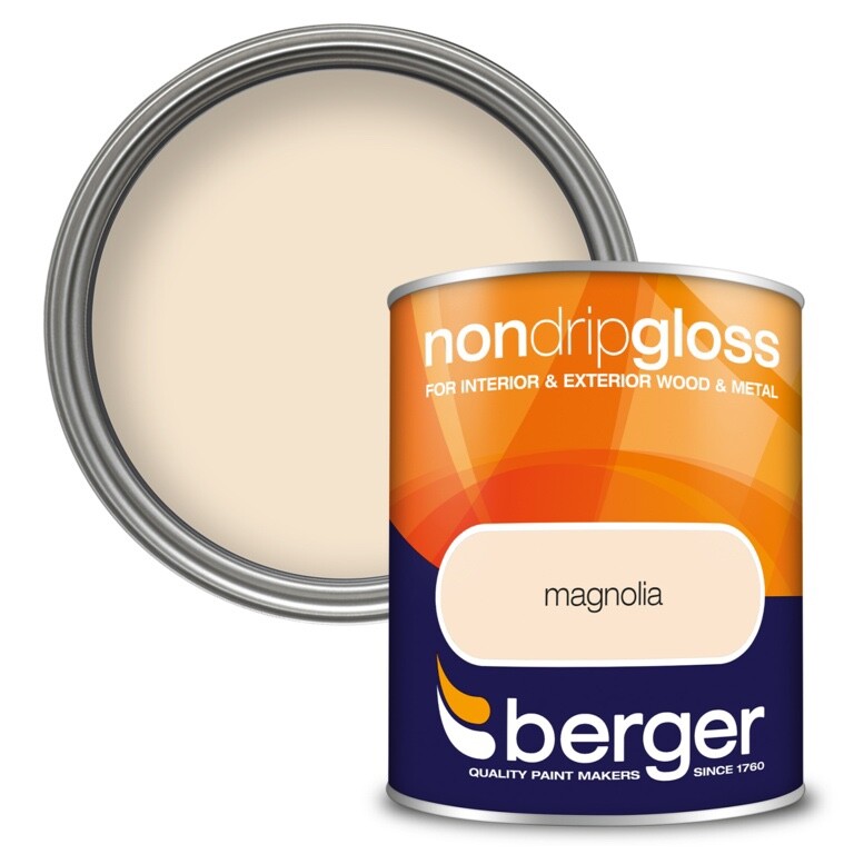 Berger Wood & Metal Interior Exterior Non Drip Gloss Paint 750ml - Magnolia