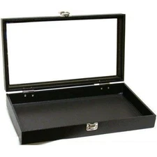 Glass Top Display Case Jewelry Organizer Multi-Purpose Faux Leather View