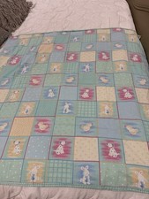 Vintage Baby Quilt Pastel Patchwork Bunny Duck Dog Nursery Blanket Reversible