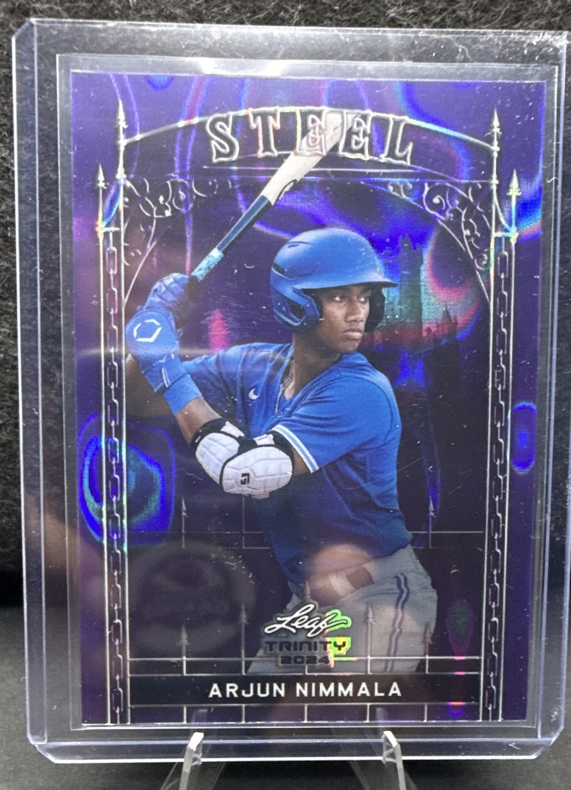 2024 Leaf Trinity Steel Arjun Nimmala, Arjun Nimmala #S-5 Purple Wave /49