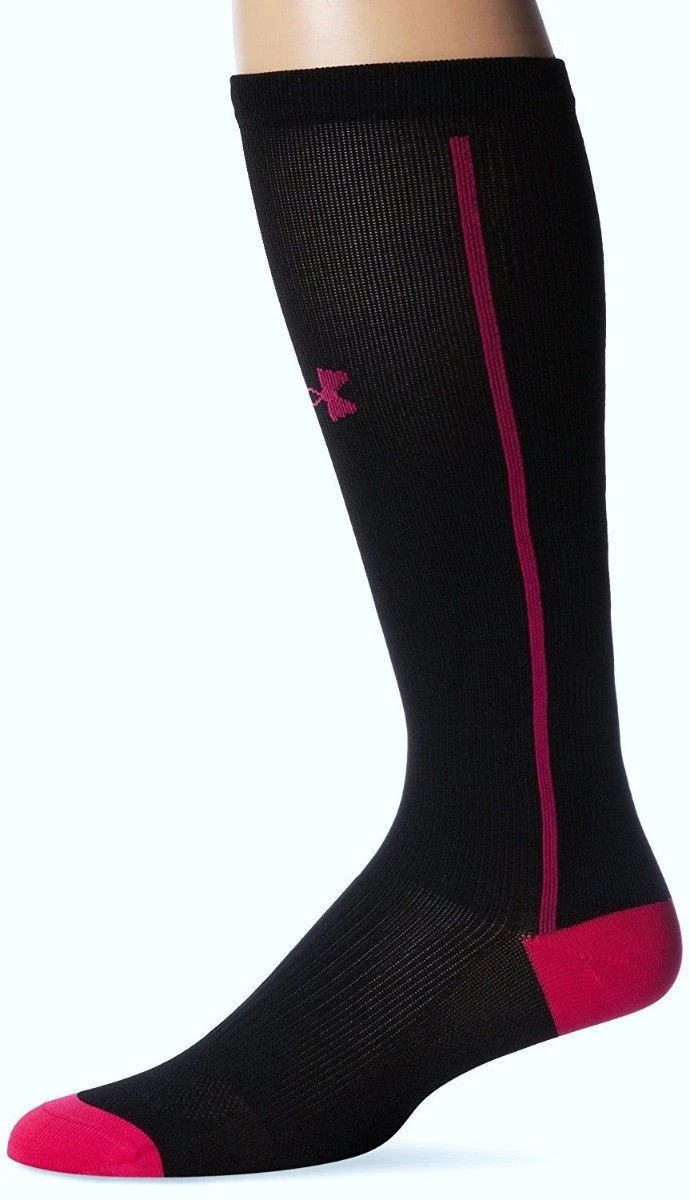 UNDER ARMOUR Circulare II Compression Black Pink Run Socks Mens Sz M Fits 4-8.5