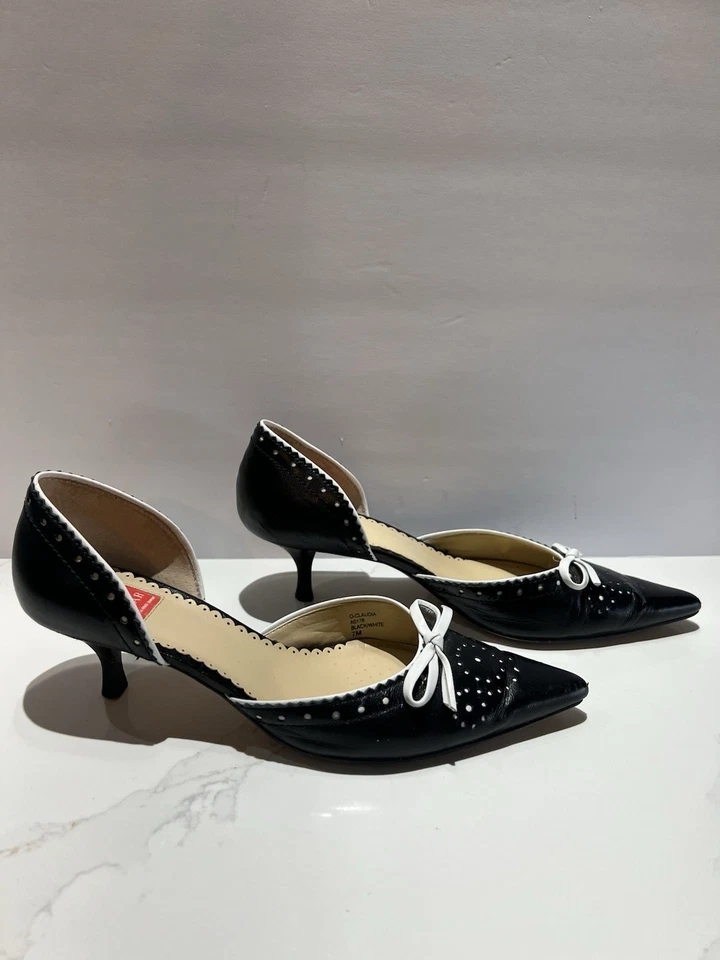 Zapato Oscar de la Renta Negro/Blanco Arco Gatito Tacón D’orsay EE. UU. 7M De Colección Estilo O-Claudia Foto 4 de 4