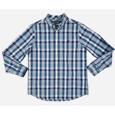 Chaps Saratoga Shirt Mens Large Blue White Plaid Long Sleeve Button Down