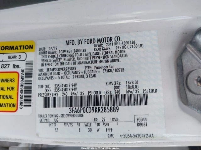 Driver Left Air Bag Front Driver Knee Fits 13-20 FUSION 2999515 - Image 4 of 4