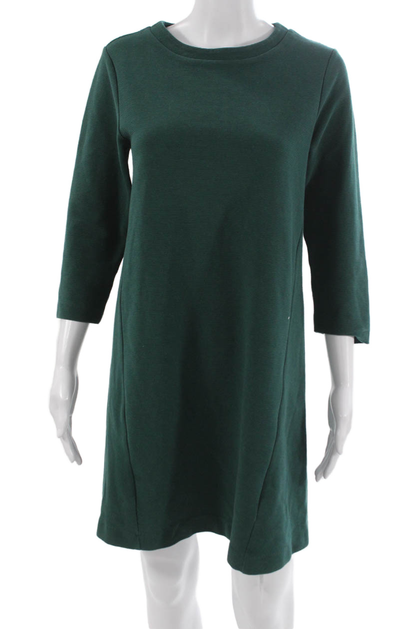 Boden Womens Shift Dress Green Cotton 3/4 Sleeve Round Neck Knee Length Size 8Free Shipping in US $100+ Orders | $6.95 Orders Below