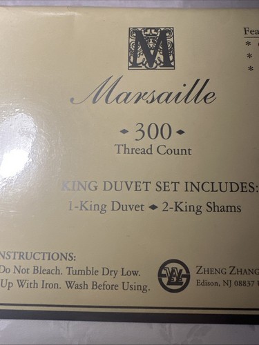 3 Piece King Duvet Cover Set 100% Cotton 300 Thread Count New Marsaille - Picture 6 of 8