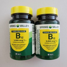 Spring Valley B12 Vitamin Supplement Timed-Release 1000 mcg 60 Tablets Lot of 2