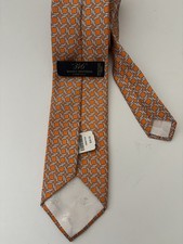 NEW Brooks Brothers 346 Pure Silk Necktie Geometric Interlinking Chain Orange