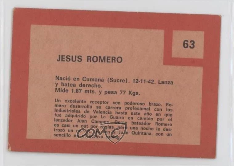 1967 Topps Venezuelan Jesus Romero #63 - Image 2 of 2