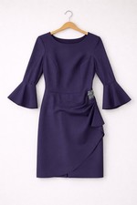 Alex Evenings Plum Cocktail Dress Size 16 Bell Sleeve Formal Wedding Guest