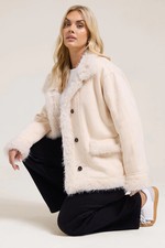 Yours Curve Women's Plus Size Shaggy Faux Fur Trim Coat