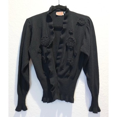 RARE Vintage 70s Kenzo Paris Italian Made Wool Blend Cardigan Size S Black
