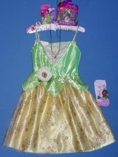 Disney Princess Tiana dress-girls 4-6X-Costume Jewelry-Tiara-Figurine-Socks-LOT
