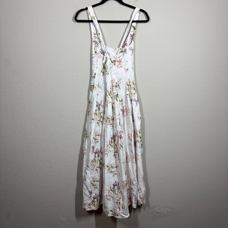 H&M Brock Collection XS Maxi Summer Dress White Floral Linen Blend Sleeveless - Image 4 of 4