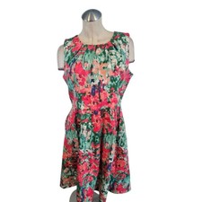 Talbots Size 14P Multicolor Abstract Floral Dress Fit Flare A-Line