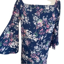 Aqua Floral Off-Shoulder Mini Dress Sz Small Boho Cottagecore Event Feminine