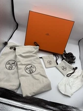 Authentic Hermes Orange Shoe Box Dustbags Gloves Ribbon 11” X 9” X 3”
