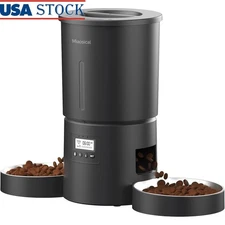 Automatic Cat Feeder Dual Bowls Programmable Timer Voice Recording Anti-Jam New