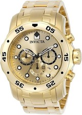 Invicta Mens PRO DIVER SCUBA Chronograph Gold Dial 18Kt Gold Plated Watch 0074