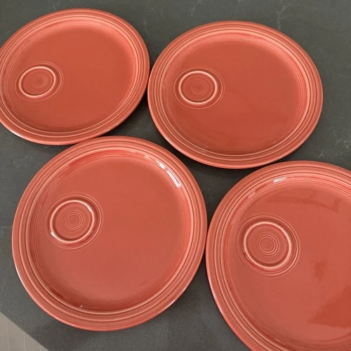 FIESTA SET OF 4 - 10.5" WELLED SNACK PLATE PERSIMMON HOMER LAUGHLIN RETIRED EXC