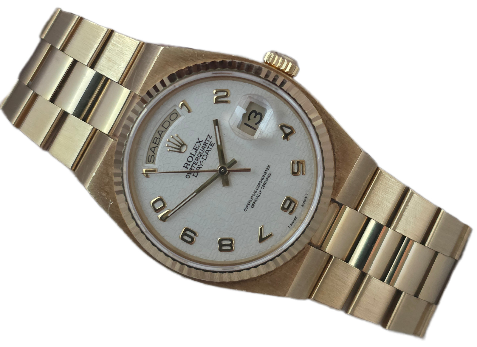 Rolex Day-Date Oysterquartz 19018, Box/Papers, Rare Dial Orig Receipt & Sticker