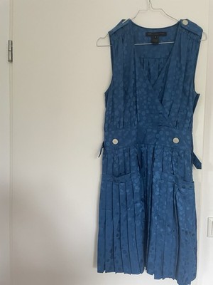 Marc by Marc Jacobs Seide Satin A-Linien-Kleid Gr. 6 Blau Punkte ärmellos
