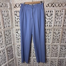 Escada High Waisted Wide Leg Straight Trousers Vintage 90s Lt. Blue Wool EU36