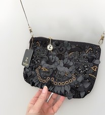 Image of Z FOR Accessorise Limited Edition Black Beaded Bag 3D Floral Evening Clutch Goth