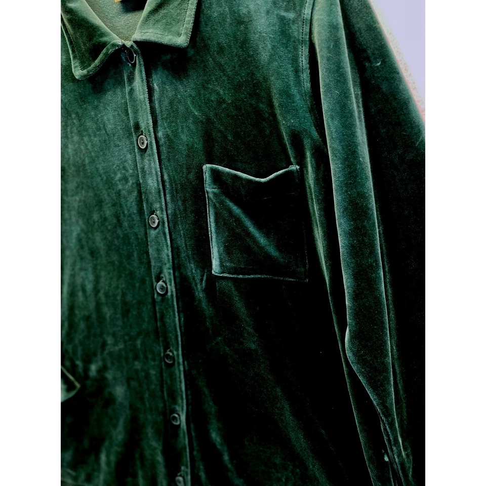 Женская бархатная рубашка Liz Claiborne LIZWEAR на пуговицах зеленая размер L с длинным рукавом - Изображение 3 из 4